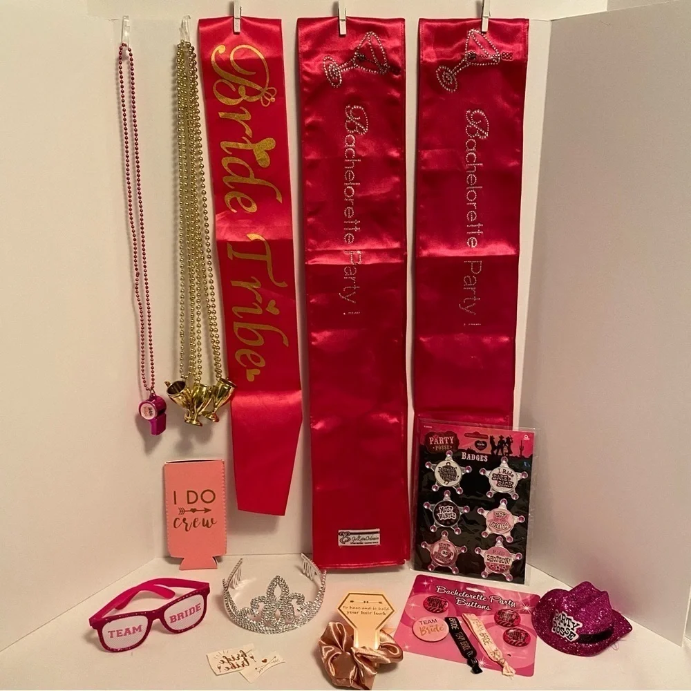 Wedding Bachelorette Party Sashes/ Pins/ Beads/ Glasses/ Slim Cozy & More Bundle